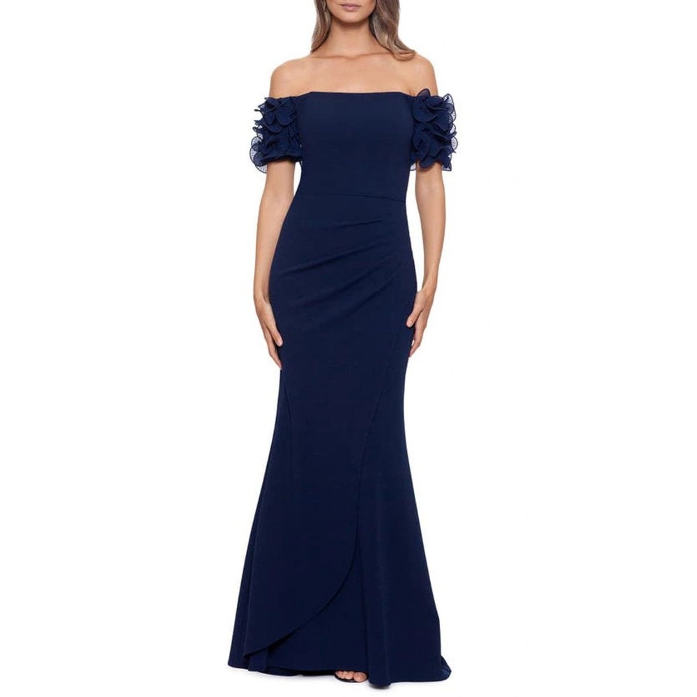 Xscape Strapless Sheath Gown In Navy NWT SZ 12 $258